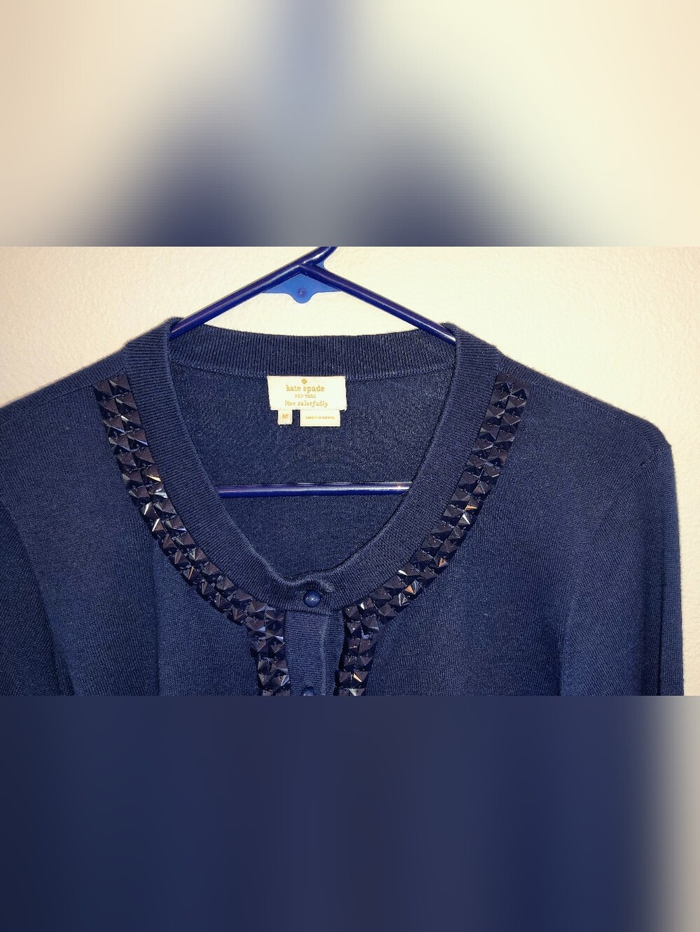 Kate Spade New York Navy Blue Studded Cardigan Button-up Sweater Size Medium - Picture 5 of 11
